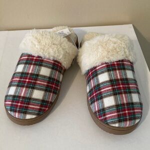 JCrew Factory tartan scuff slippers